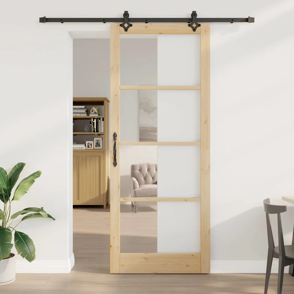 Männipuidust ja klaasist liuguks ORKDAL, naturaalne ja must, 93 x 232 cm