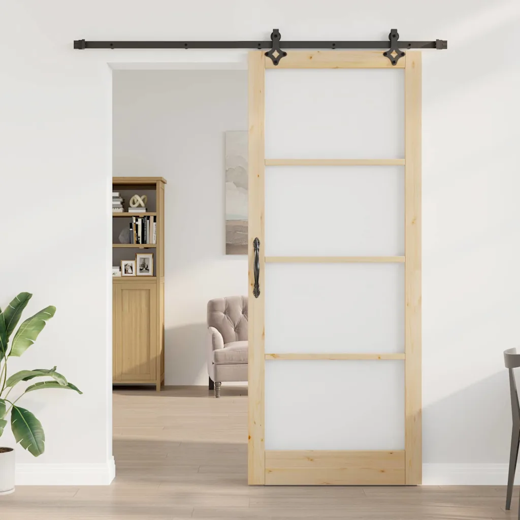 Männipuidust ja klaasist liuguks ORKDAL, naturaalne ja must, 93 x 232 cm