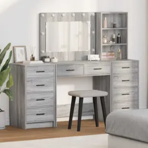 3-osaline meigilaud peeglituledega, hall sonoma tehispuit, 78,5 x 41 x 135 cm