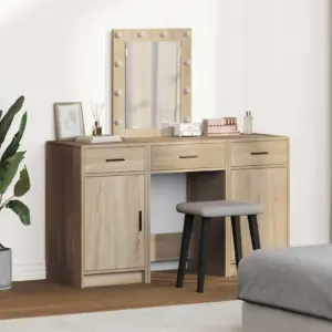 Meigilaud peeglituledega ja kõrvalkapiga, pruun tehispuit, 50 x 41 x 135 cm