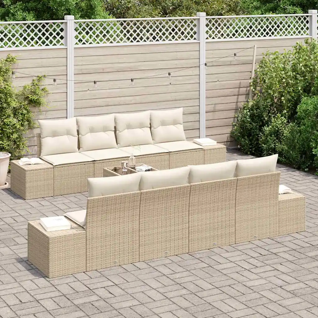 7-osaline modulaarne aiadiivanikomplekt patjade ja lauaga, beež ja kreem, polürotang