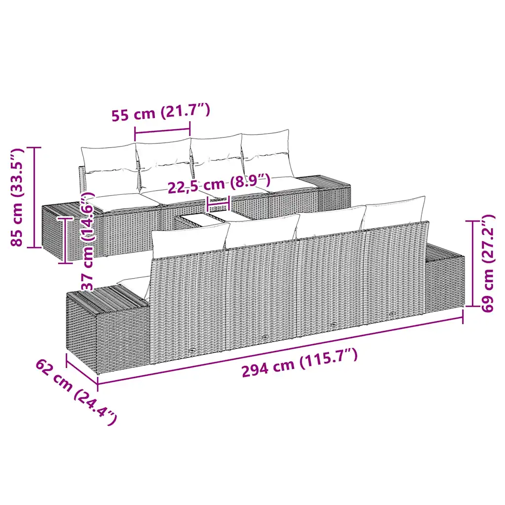 7-osaline modulaarne aiadiivanikomplekt patjade ja lauaga, beež ja kreem, polürotang