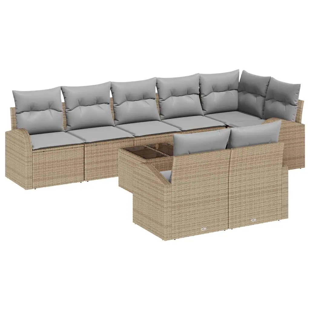 Modulaarne aiadiivanikomplekt polürotangist, 9-osaline, beež ja hall, laud 55 x 55 x 37 cm