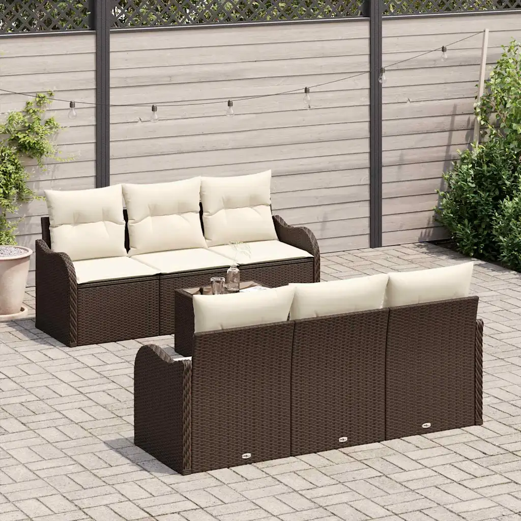 Modulaarne aiadiivanite komplekt patjadega, pruun polürotang, laud 55 x 55 x 37 cm