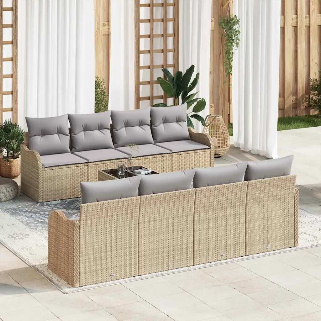Modulaarne aiamööbli diivanikomplekt patjadega, beež polürotang, laud 55 x 55 x 37 cm