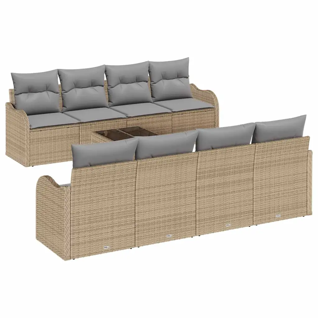 Modulaarne aiamööbli diivanikomplekt patjadega, beež polürotang, laud 55 x 55 x 37 cm