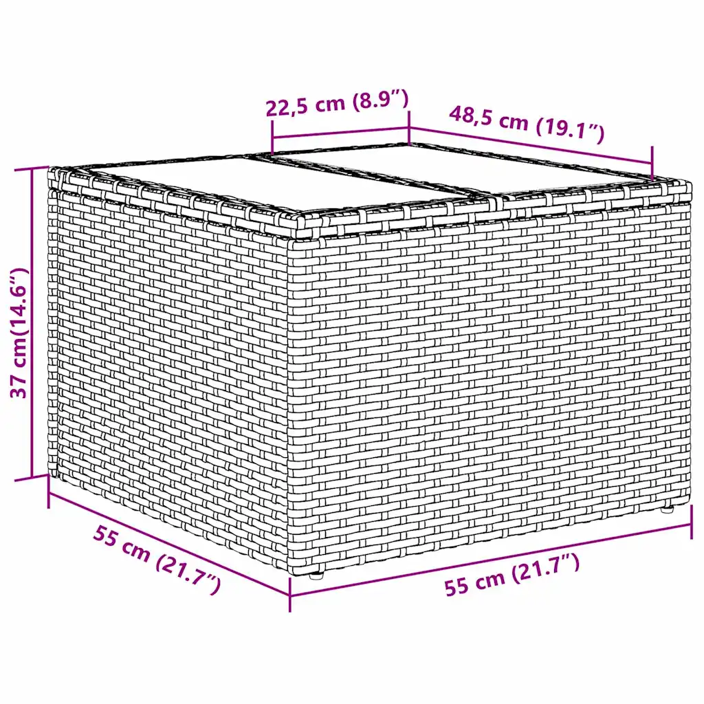Modulaarne aiamööbli diivanikomplekt patjadega, beež polürotang, laud 55 x 55 x 37 cm