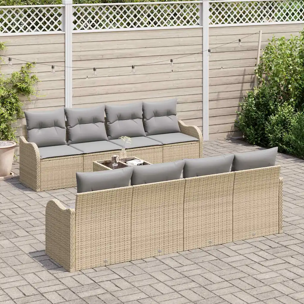 Modulaarne aiamööbli diivanikomplekt patjadega, beež polürotang, laud 55 x 55 x 37 cm