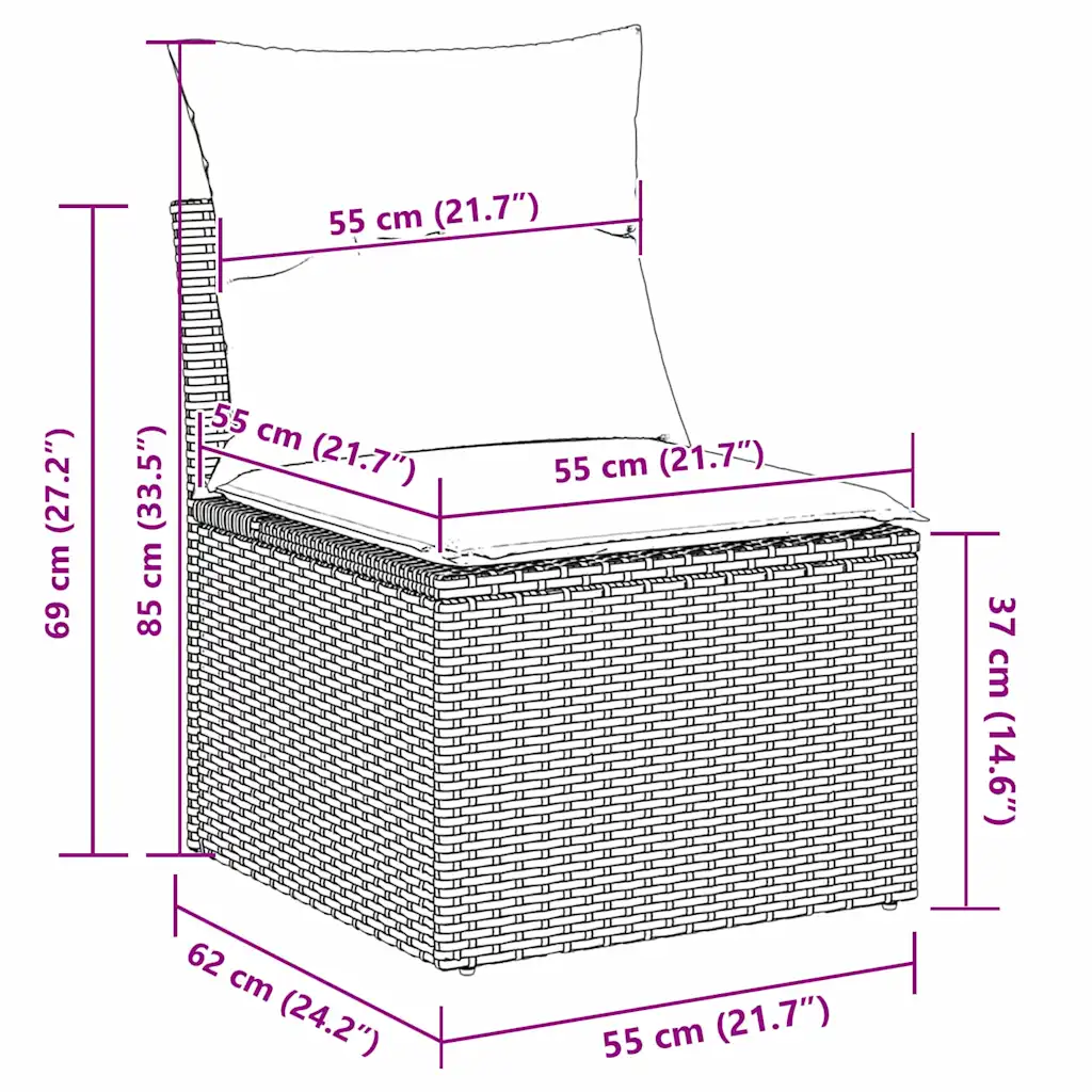 Modulaarne aiamööbli diivanikomplekt patjadega, beež polürotang, laud 55 x 55 x 37 cm