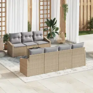8-osaline modulaarne aiamööbli komplekt patjadega, beež ja heledhall polürotang