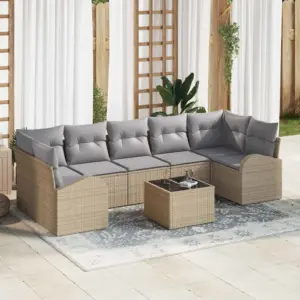 Modulaarne aiadiivanikomplekt lauaga, beež polürotang, 289 x 124 x 85 cm