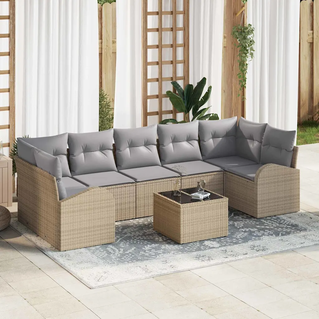 Modulaarne aiadiivanikomplekt lauaga, beež polürotang, 289 x 124 x 85 cm