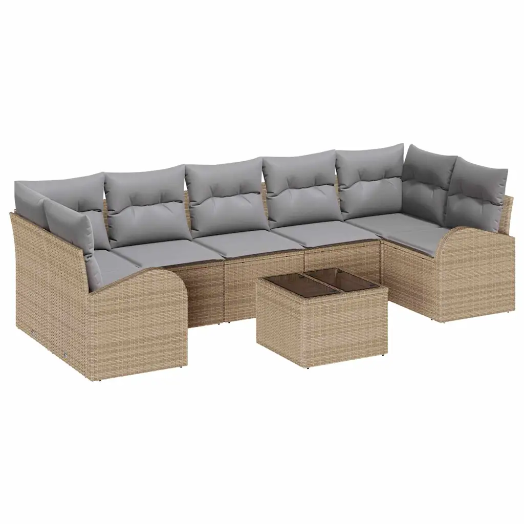 Modulaarne aiadiivanikomplekt lauaga, beež polürotang, 289 x 124 x 85 cm