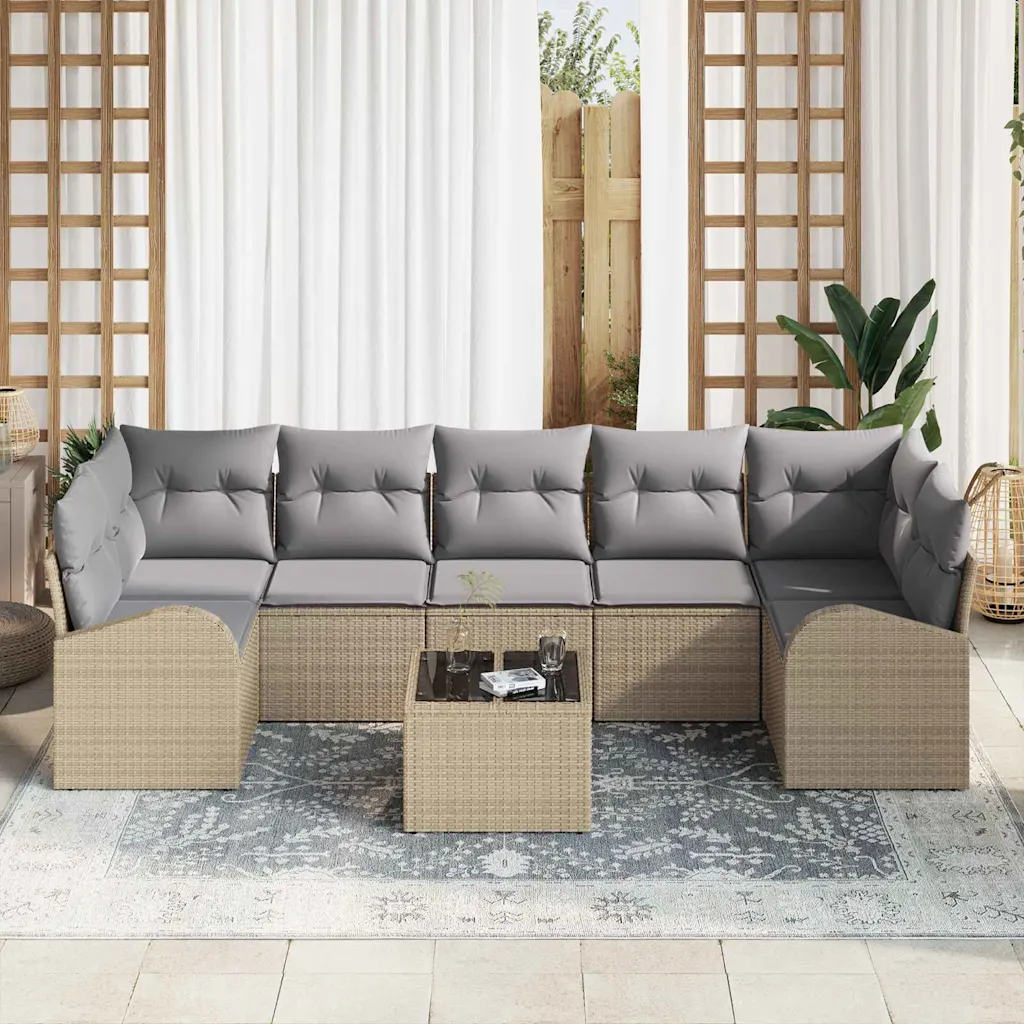 Modulaarne aiadiivanikomplekt lauaga, beež polürotang, 289 x 124 x 85 cm