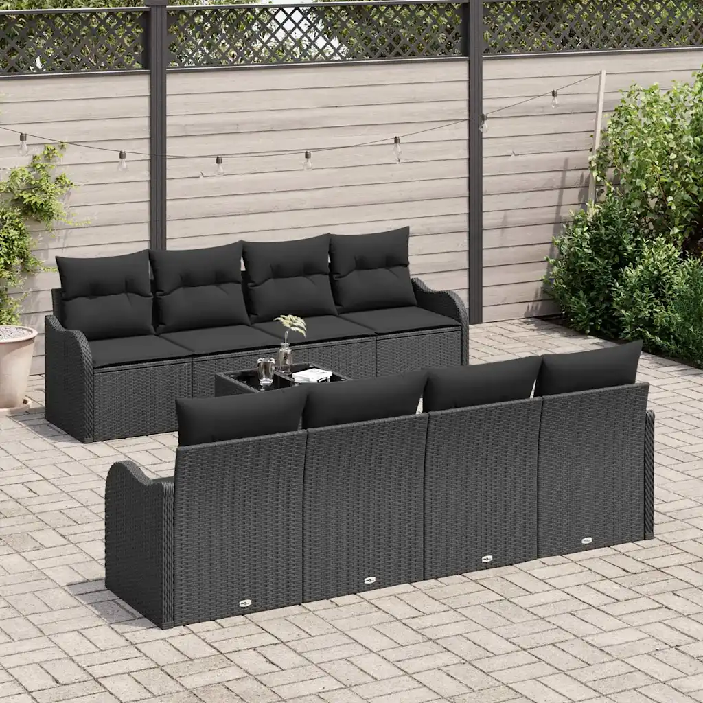 Modulaarne 6-kohaline aia diivanikomplekt lauaga, must polürotang