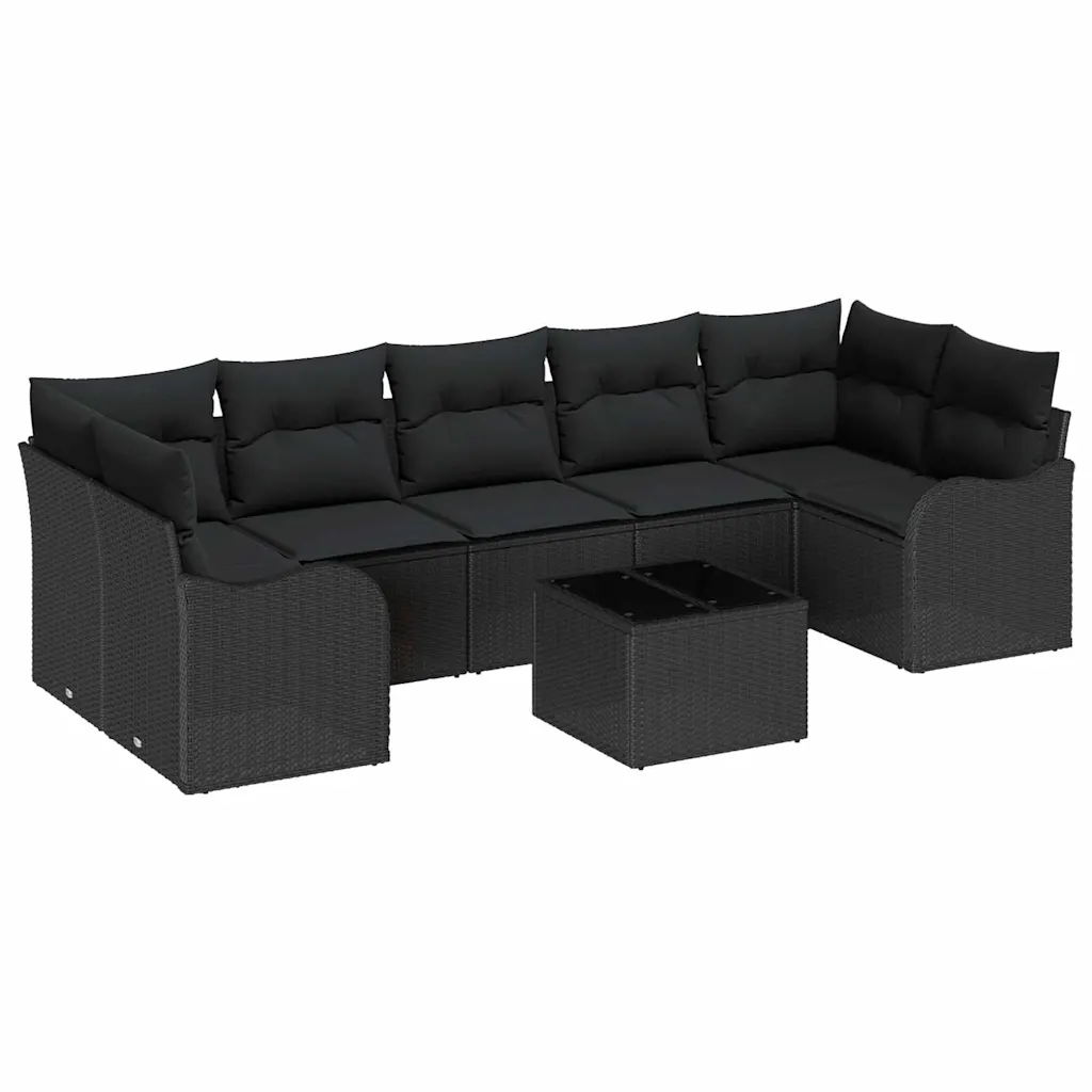 Modulaarne aiadiivanikomplekt patjade ja lauaga, must polürotang, laud 55 x 55 x 37 cm