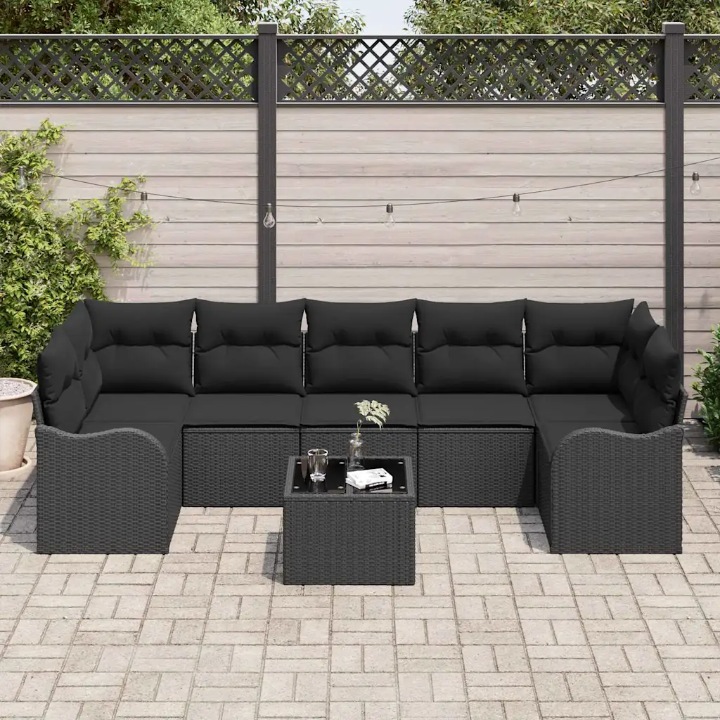 Modulaarne aiadiivanikomplekt patjade ja lauaga, must polürotang, laud 55 x 55 x 37 cm