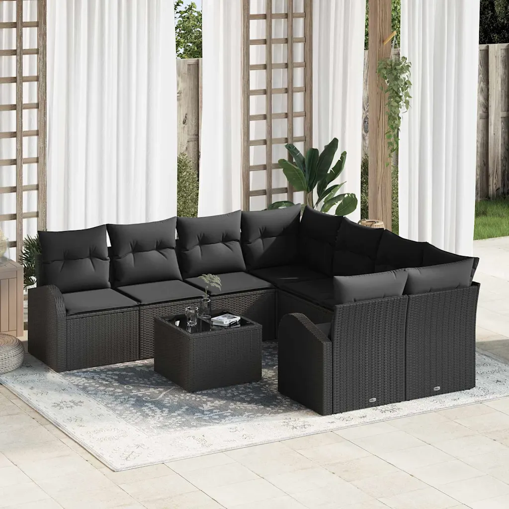 Modulaarne polürotangist aianurgadiivanikomplekt lauaga, must, üldmõõt 234 x 234 x 85 cm