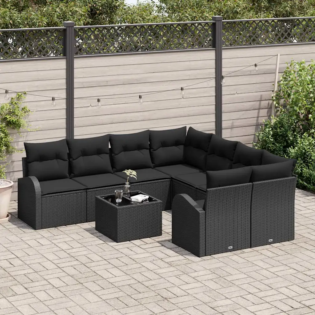 Modulaarne polürotangist aianurgadiivanikomplekt lauaga, must, üldmõõt 234 x 234 x 85 cm