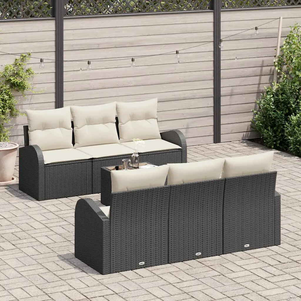 7-osaline modulaarne aia diivanikomplekt, must polürotang, laud 55 x 55 x 37 cm