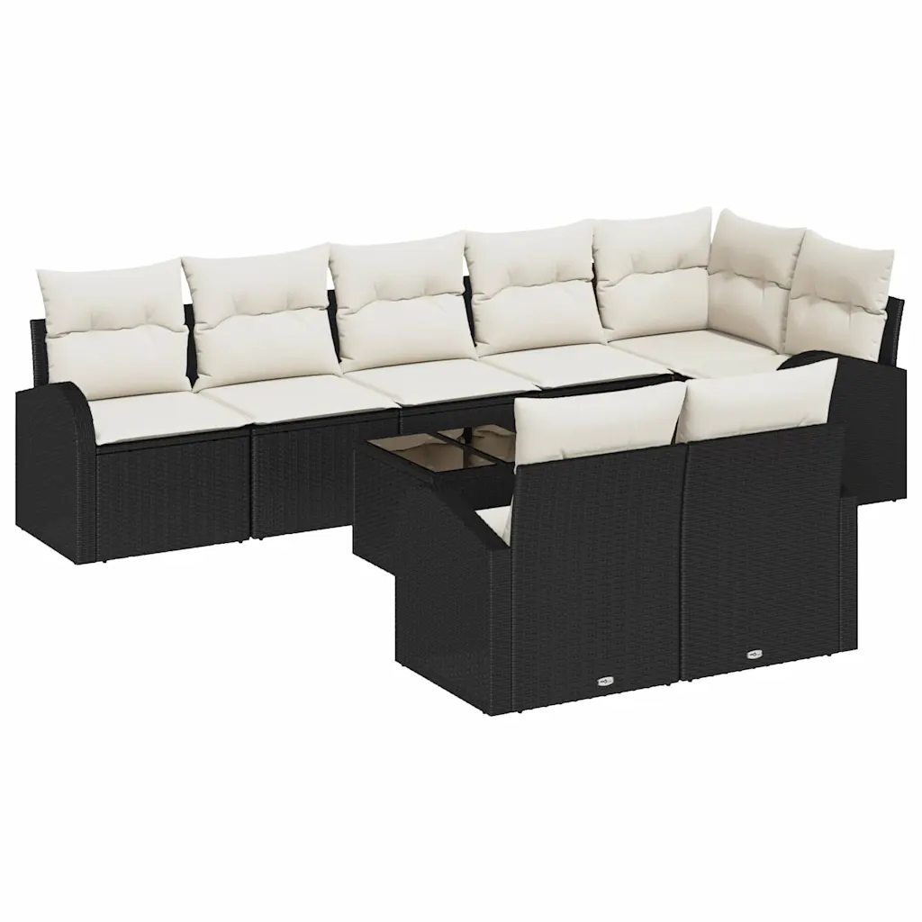 Modulaarne aiamööbli diivanikomplekt, polürotang, must ja kreem, 289 x 124 x 85 cm