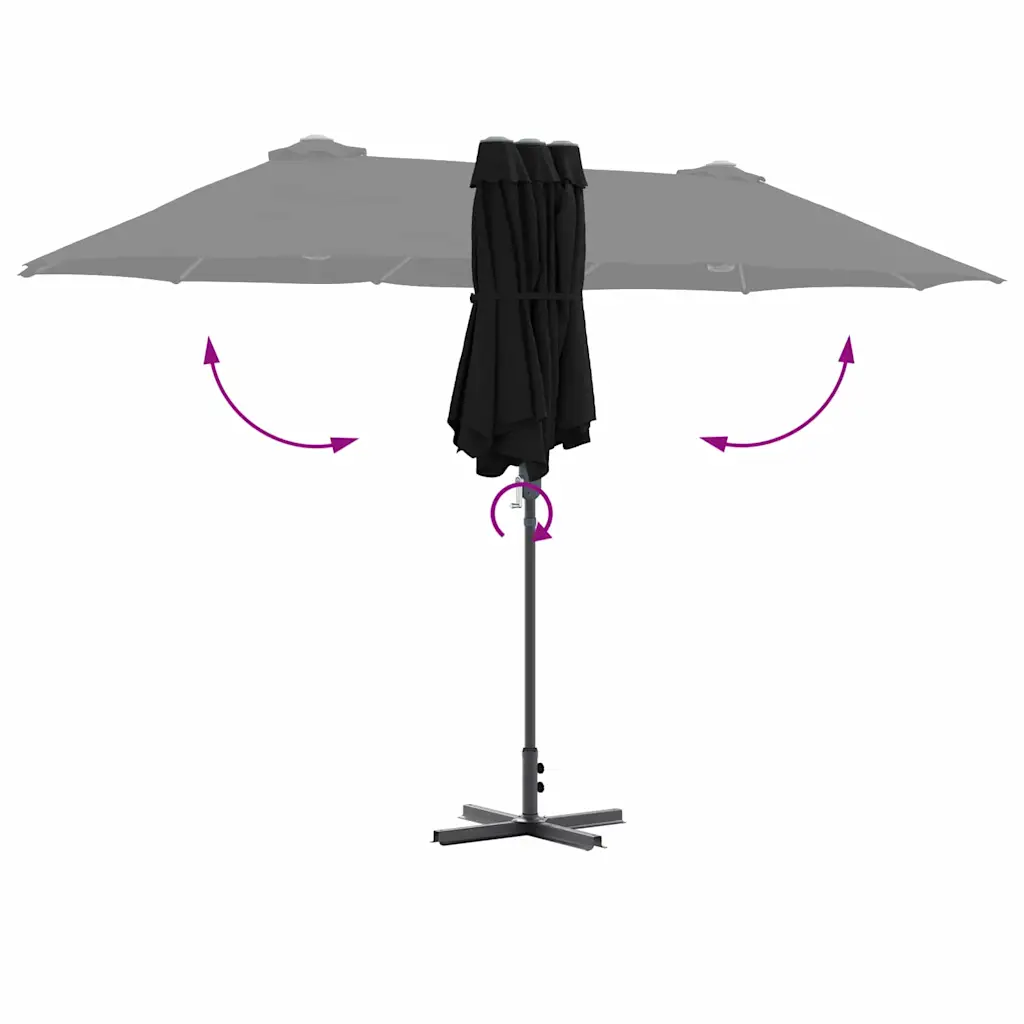 Kokkuklapitav aia päikesevari, must, 370 x 197 x 239 cm, polüester ja alumiinium