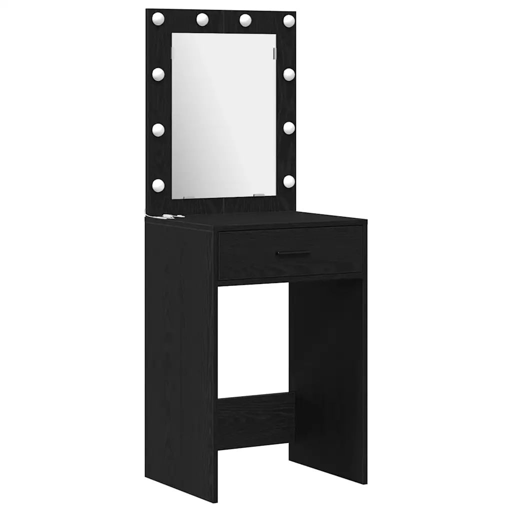 Must meigilaud LED-peegliga, 9 sahtlit ja riiulid, tehispuit, 50 x 41 x 135 cm