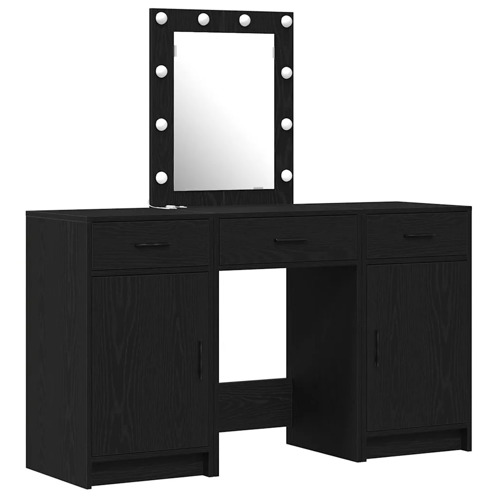 Must meigilaud LED-peeglituledega, 3 sahtli ja kapiga, tehispuit, 50 x 41 x 135 cm