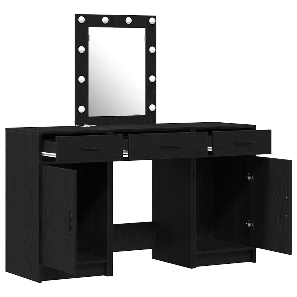 Must meigilaud LED-peeglituledega, 3 sahtli ja kapiga, tehispuit, 50 x 41 x 135 cm