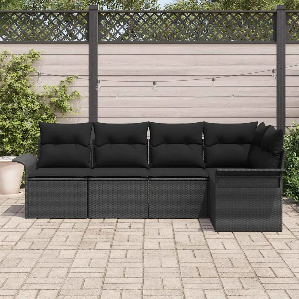 5-osaline modulaarne aianurgadiivani komplekt padjade ja lauaga, must polürotang