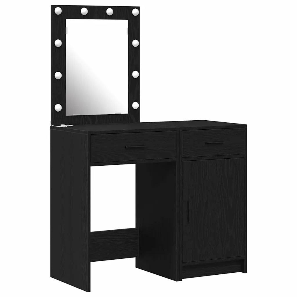 LED-valgustusega riietumislaud sahtli ja kapiga, 2 tk, must tehispuit, 50 x 41 x 135 cm