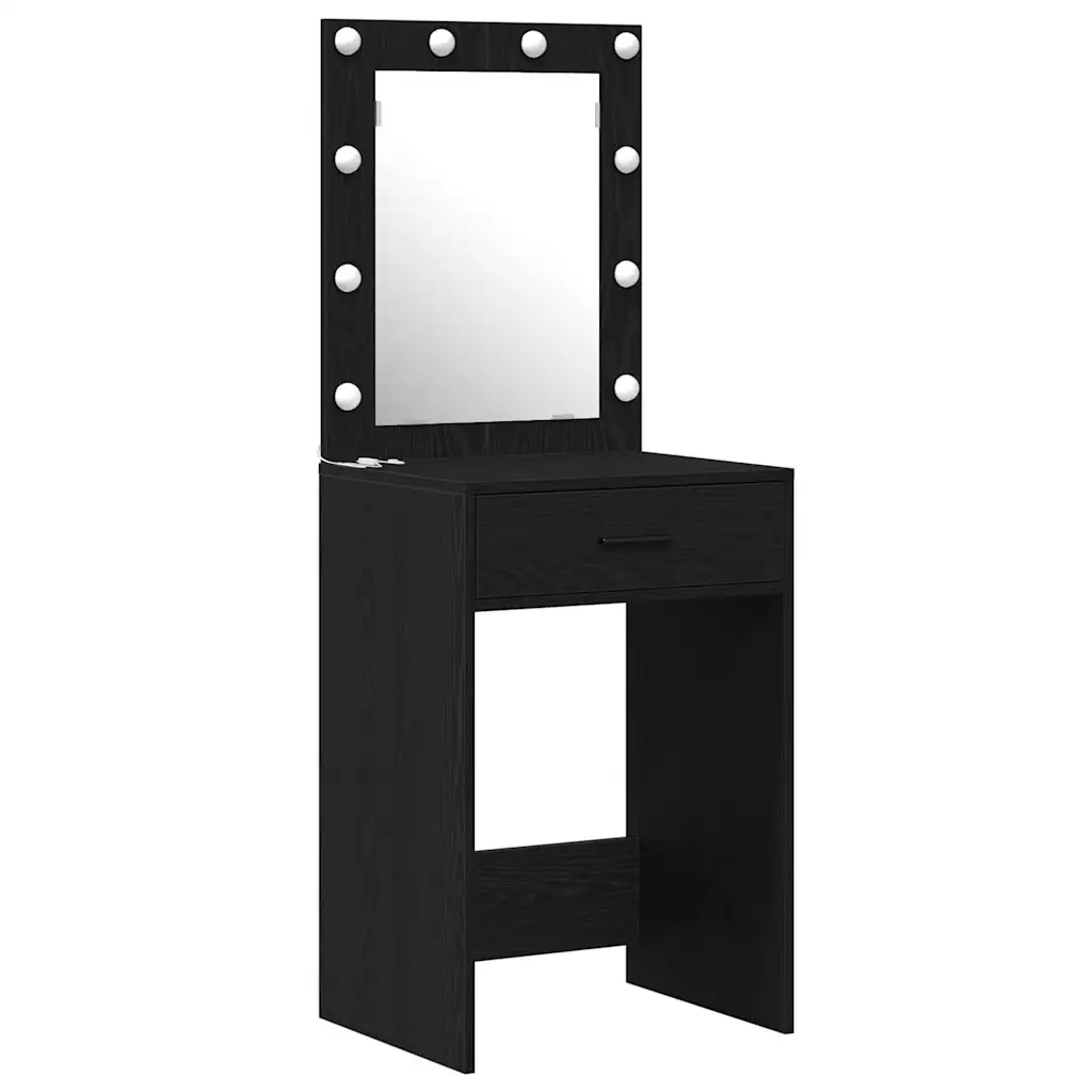LED-valgustusega riietumislaud sahtli ja kapiga, 2 tk, must tehispuit, 50 x 41 x 135 cm