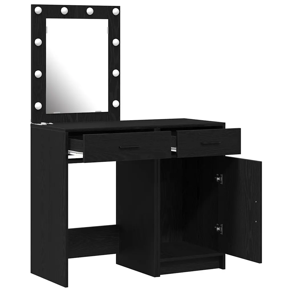 LED-valgustusega riietumislaud sahtli ja kapiga, 2 tk, must tehispuit, 50 x 41 x 135 cm