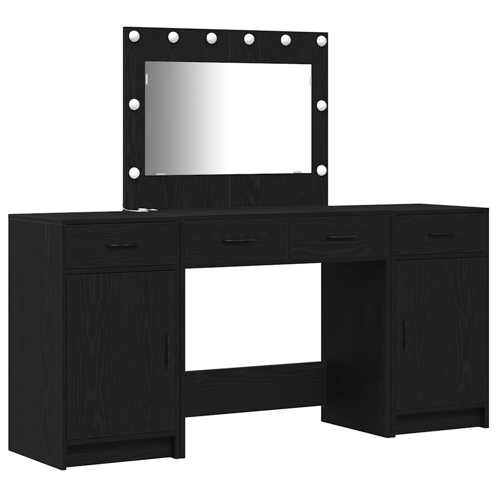 Must tualettlaud LED-peegli ja kõrvalkapiga, tehispuit, USB, 78,5 x 41 x 135 cm