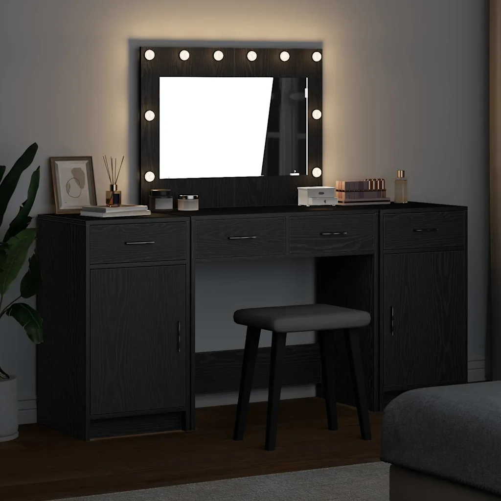 Must tualettlaud LED-peegli ja kõrvalkapiga, tehispuit, USB, 78,5 x 41 x 135 cm