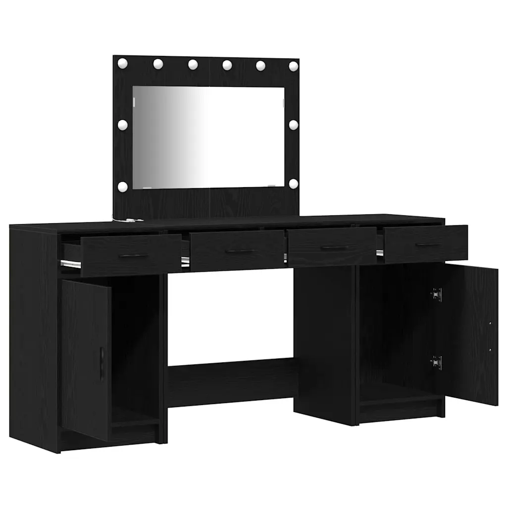 Must tualettlaud LED-peegli ja kõrvalkapiga, tehispuit, USB, 78,5 x 41 x 135 cm