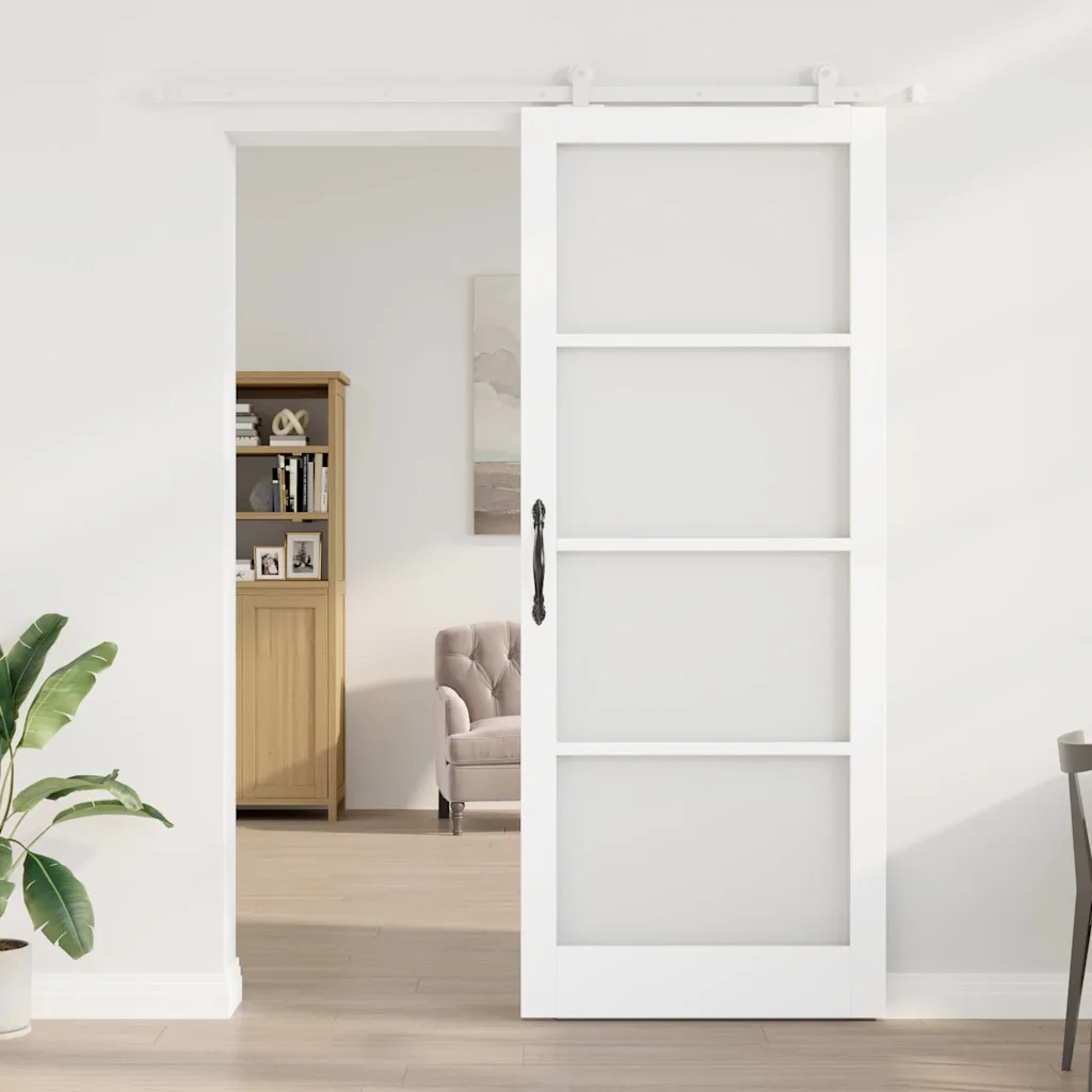 Valge männipuidust liuguks Orkdal karastatud klaasiga, 93 x 232 cm