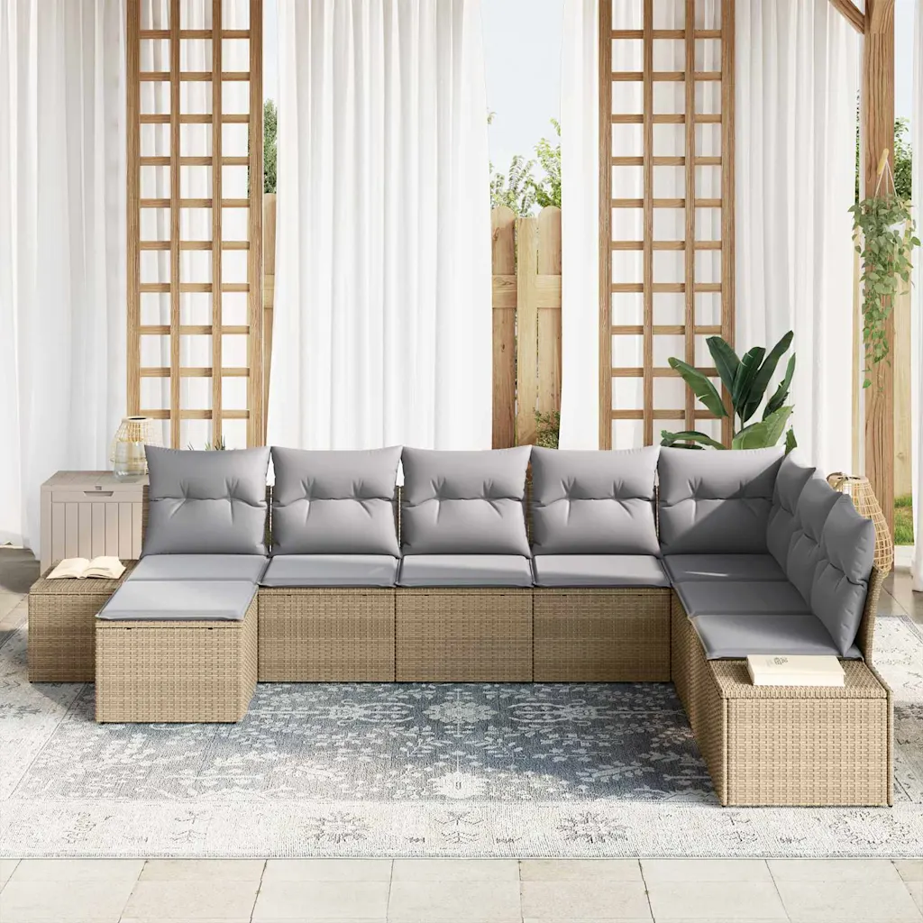 8-osaline polürotangist modulaarne aia diivanikomplekt patjadega, beež