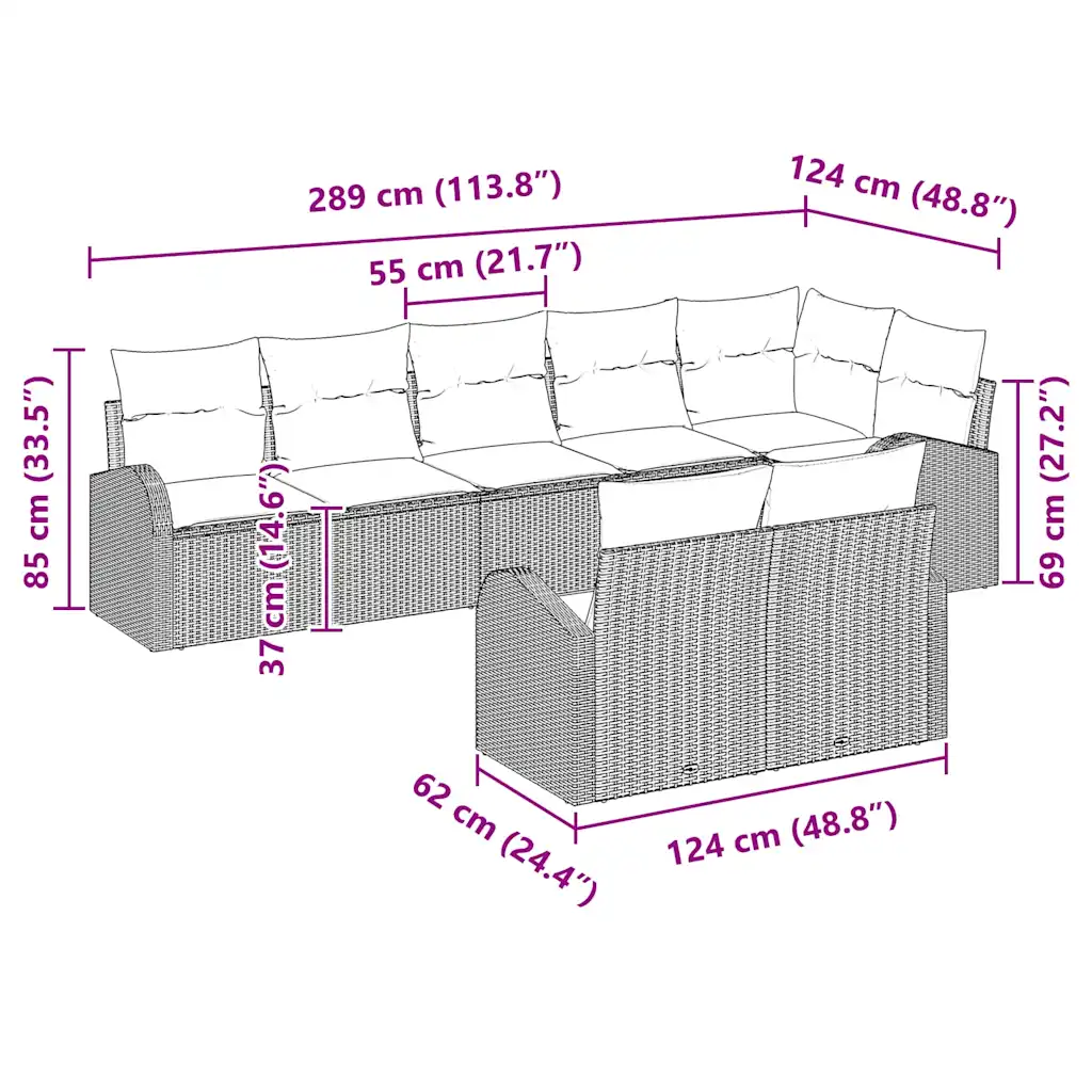Modulaarne polürotangist aiadiivanikomplekt, 8-osaline, beež