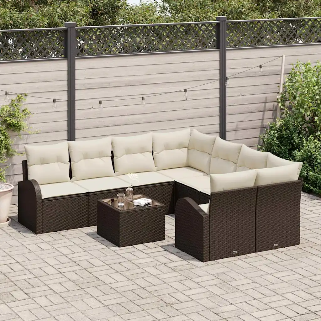 Pruun modulaarne polürotangist aiadiivanikomplekt lauaga, 234 x 234 x 85 cm