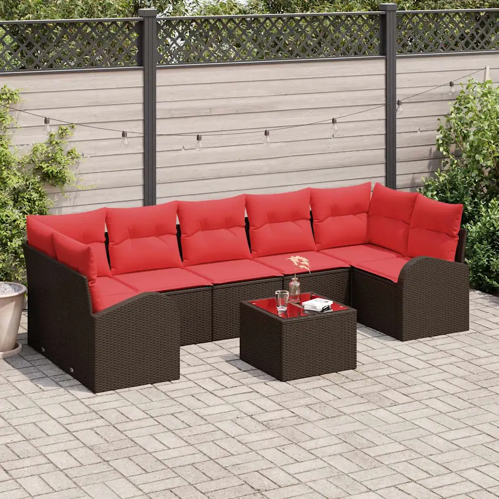 Modulaarne aiamööbli nurgadiivanikomplekt, pruun polürotang, punased padjad, laud 55 x 55 x 37 cm