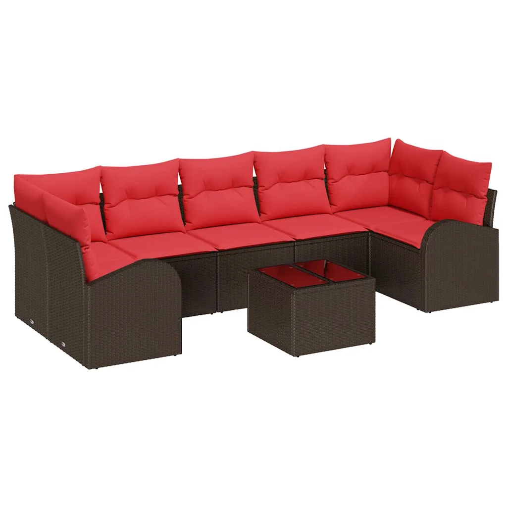 Modulaarne aiamööbli nurgadiivanikomplekt, pruun polürotang, punased padjad, laud 55 x 55 x 37 cm