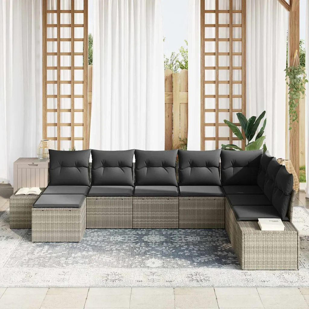 Modulaarne polürotangist aiamööbli komplekt patjadega, 8-osaline, helehall