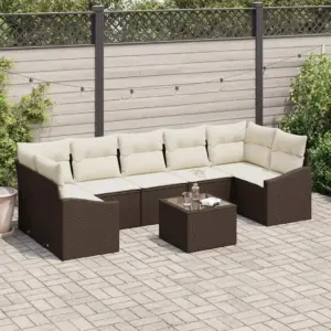 Modulaarne polürotangist aiamööbli nurgakomplekt, pruun ja kreem, klaasplaadiga laud 55 x 55 x 37 cm