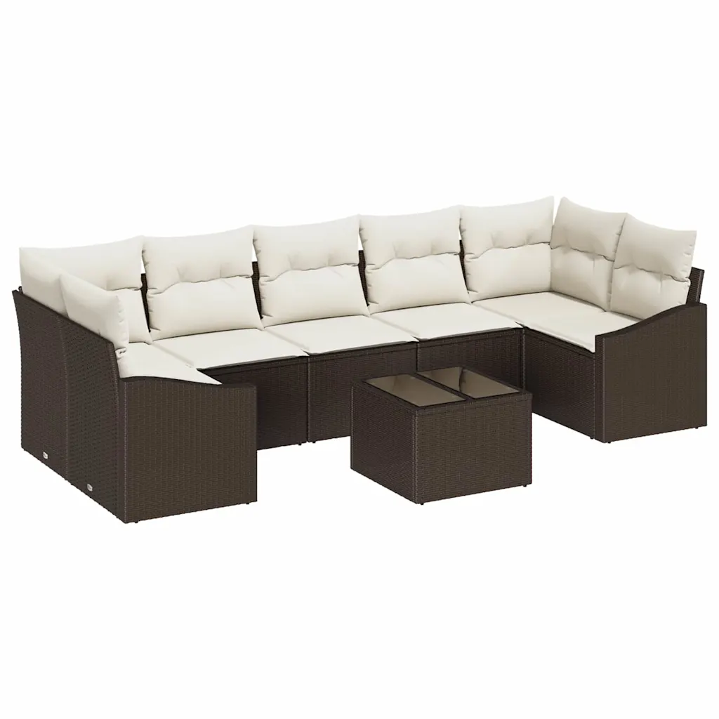 Modulaarne polürotangist aiamööbli nurgakomplekt, pruun ja kreem, klaasplaadiga laud 55 x 55 x 37 cm