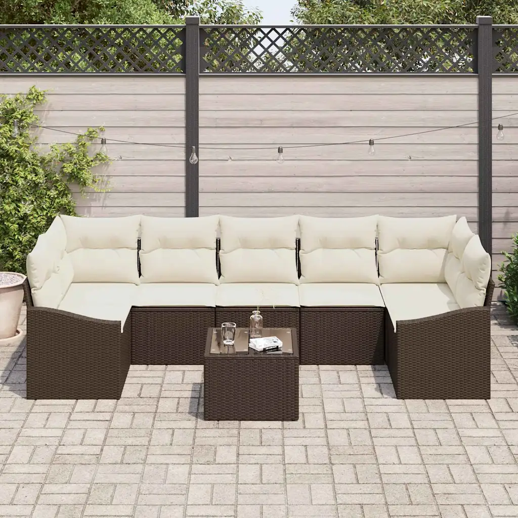 Modulaarne polürotangist aiamööbli nurgakomplekt, pruun ja kreem, klaasplaadiga laud 55 x 55 x 37 cm