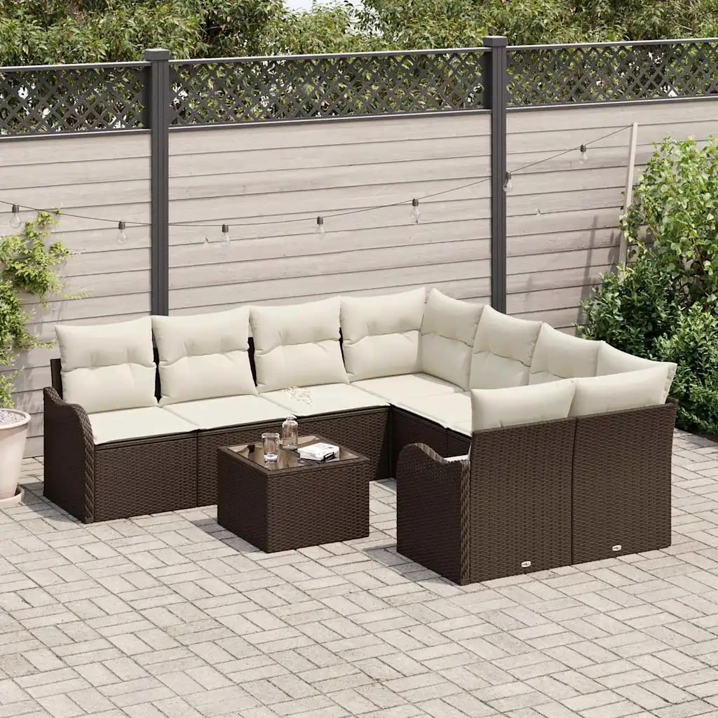 Modulaarne aia diivanikomplekt padjaga, 9 osa, pruun polürotang