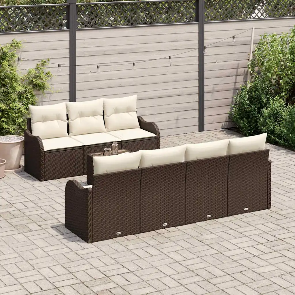 Modulaarne pruun polürotangist aiadiivanikomplekt lauaga 55 x 55 x 37 cm, 8-osaline
