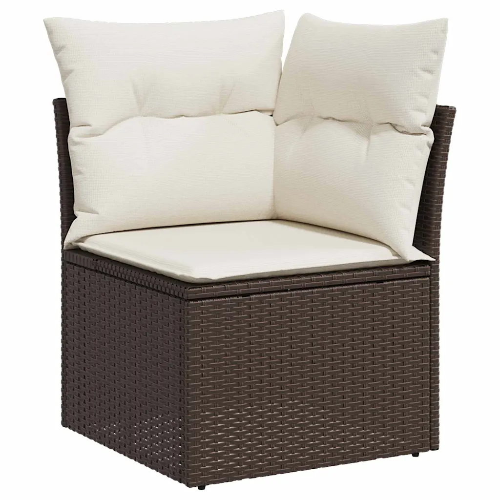 Pruun 8-osaline polürotangist aiadiivanikomplekt lauaga 55 x 55 x 37 cm
