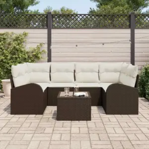Modulaarne pruuni polürotangist aiamööbli nurgakomplekt lauaga, terasraam, laud 55 x 55 x 37 cm